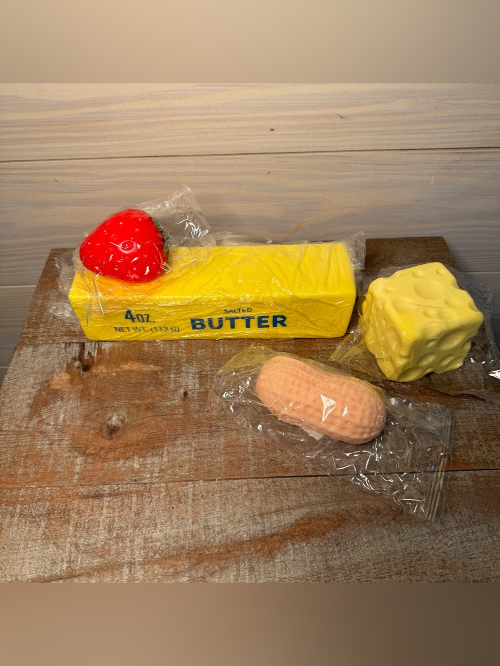 Squishy Toy lot Of 4  Butter Cheese Strawberry Peanut Slow Rise Fidget Toys